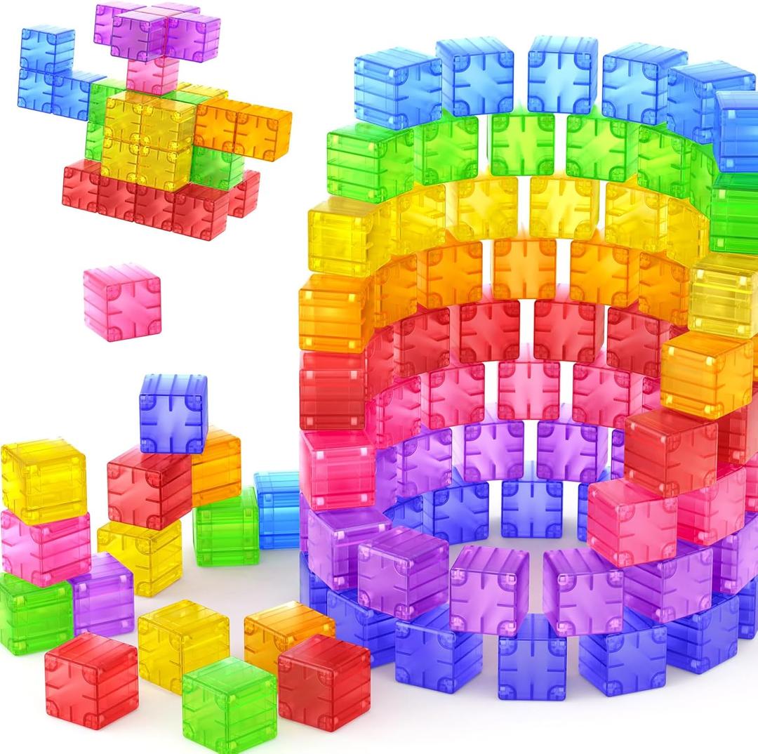 Magnetic Blocks - 52pcs Translucent Magnetic Cubes, Digit Building Blocks Magnet Toys for Kids, Rainbow STEM Creativity Toys 3+ Year Old Boys & Girls Toddlers Kids Christmas Birthday Gifts