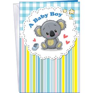 New Baby Boy Card - Made in USA - Perfect Size: Opens to a generous 10 7.75- Cute! - 96276