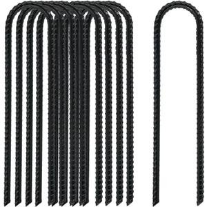 8 Inch Rebar Stakes Heavy Duty, 10 Pack Garden Stake U-Hook, Electrostatic Rust Proof Metal Stakes for Tent, Landscape,Outdoor Decorations, Fabric Ground Cover, Tube Fixing
