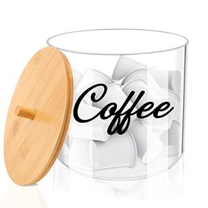 homicozy Coffee Pod Holder with Bamboo Lid, Large Capacity 80-Ounce Clear Countertop Storage for Coffee Capsules, K Cup Organizer for Keurig/Nespresso, coffee filter holder, Coffee Bar Accessories