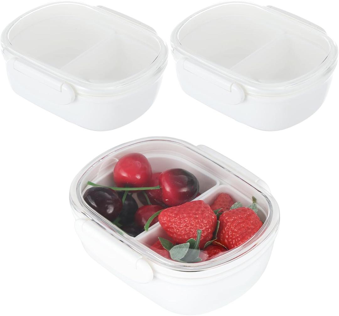 3 PCS Double Compartment Snack Containers, Small Reusable Removable Fruits Snack box Containers Snacks Dips Takeout Leakproof & Airtight Food Storage Box for Travel, Office, Picnic