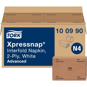 Tork Xpressnap White Dispenser Napkin N4, 2-ply, 1/2 Fold, One-at-a-Time Dispensing,12 x 500, 8.5" x 6.5", 100990