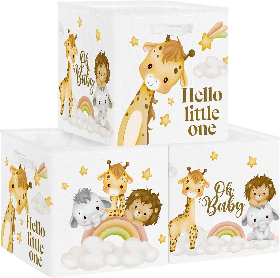 Clastyle 3 pcs Dreamy Animal Cube Storage Unit Boxes Foldable Kallax Box for Shelves Parents Storage Baskets for Book Clothes Toy Organizer, Giraffe, 11.8x11.8x11.8 in