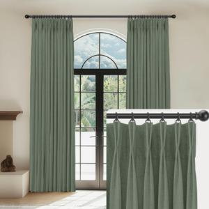 Linen Pinch Pleated Curtains Blackout 100% Black Out Curtains 102 Inches Long 2 Panels with Hooks, Thermal Insulated Pinch Pleat Drapes for Bedroom, 40Wx102L, Sage Green