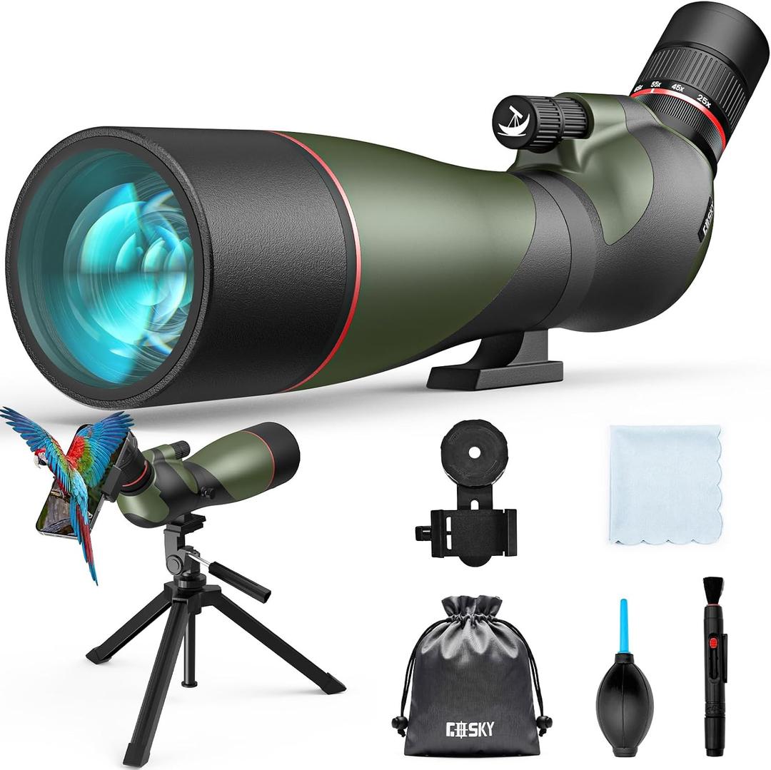 Gosky 25-75x85 High Powered Spotting Scope - Upgrade Spotting Angled Scopes with Tripod, Phone Adapter & Carrying Bag - BAK4 Waterproof Spotter Scope for Bird Watching Wildlife Scenery
