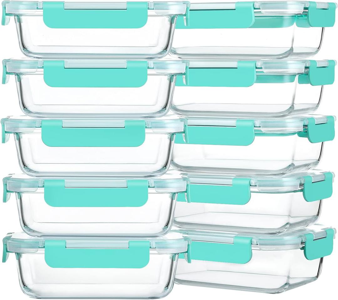 M MCIRCO 10-Pack 22 Oz Glass Meal Prep Containers with Lids - Microwave, Oven, Freezer & Dishwasher Safe - Green