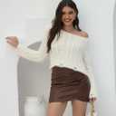 2025 Fall Cropped Sweater for Women Off The Shoulder Pullover Fluffy Knit Fashion Crop Top Holes Design (M)