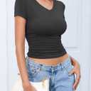 Abardsion Women Slim Fit Basic Tees Casual Short Sleeve V Neck Summer T Shirts Tops, XL