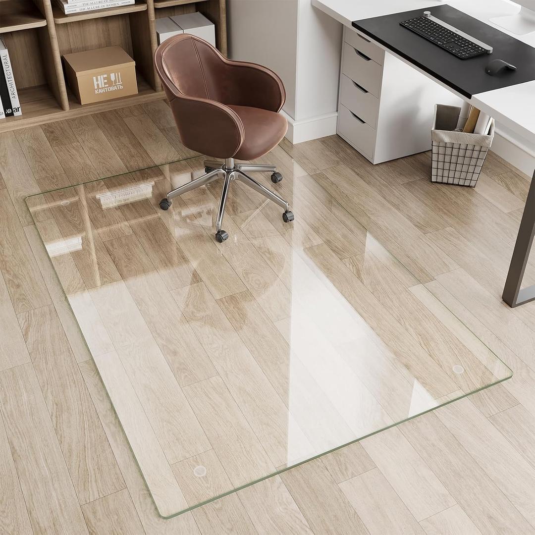 Glass Chair Mat 46" x 46" Tempered Glass Office Chair Mat
