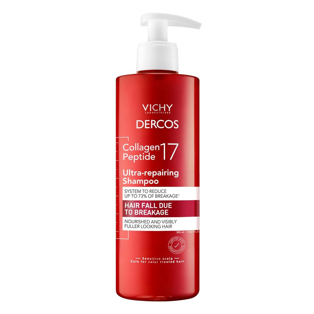 VICHY Dercos Collagen Peptide 17 Ultra-Repairing Shampoo, Anti Hair Fall & Bond Repair for Weak Hair, Strengthens, Reduces Breakage, Boosts Volume (13.52 Fl Oz (Pack of 1))
