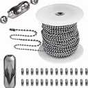 YZDTECH Ball Bead Chain, 55ft Stainless Steel Chain Ball Chain Necklace Bulk with 100 Pieces Matching Connectors Clasps for Jewelry Making, Necklace Hanging, Dog Tag, DIY Crafts