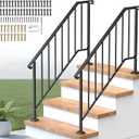 Outdoor Handrails for Steps, Stair Railing Kit for Concrete & Porch Steps, Adjustable Black Iron Hand Rail for Seniors, Easy Installation, Retro Arch Design (2 Pack-4 Steps)