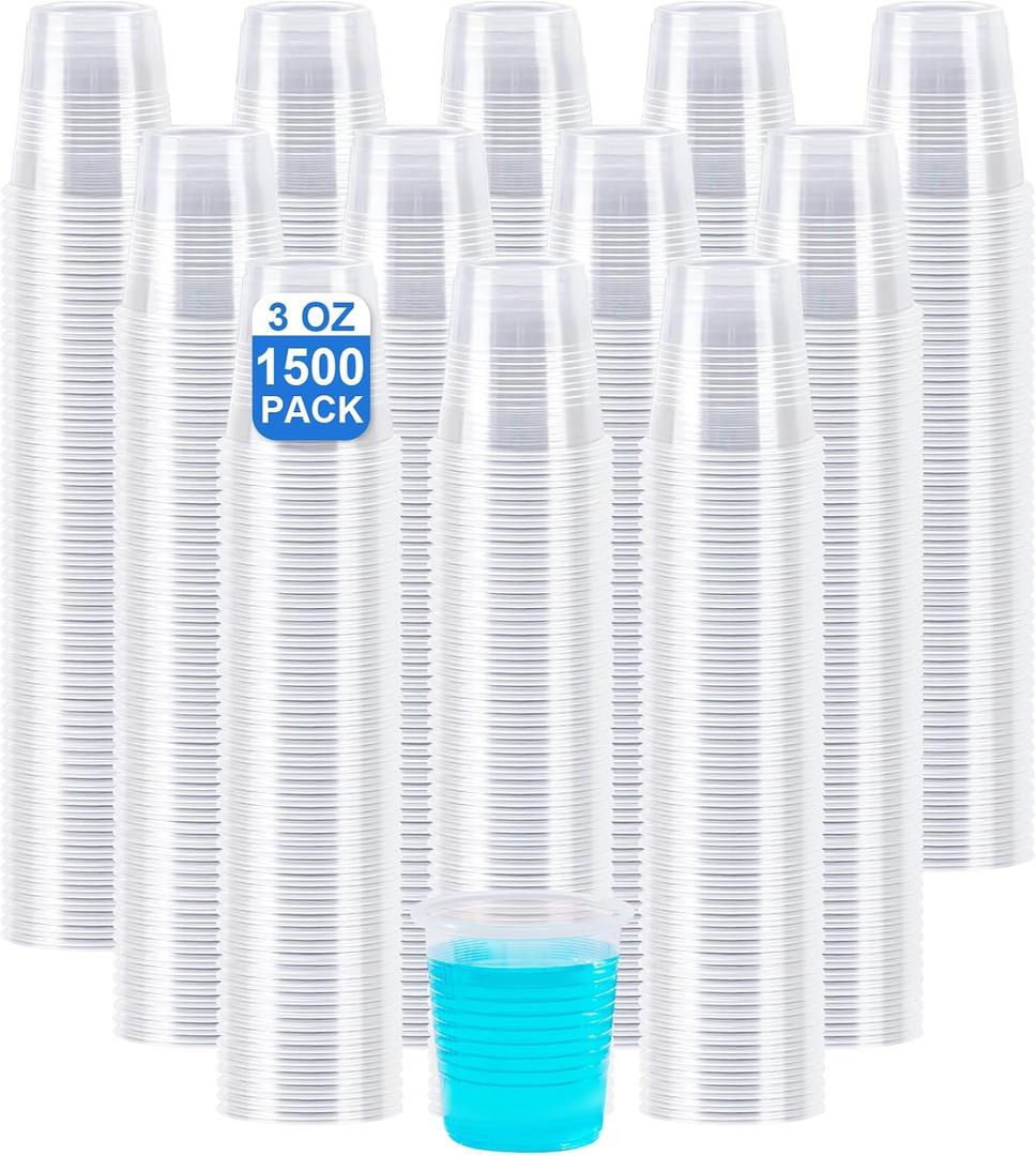 SIUQ 1500 Pack 3 oz Clear Plastic Cups, Disposable Bathroom Mouthwash Cups, Small Plastic Drinking Cup for Ice Tea, Tasting, Party, Picnic, BBQ, Travel and Event (EXP 12/31/36)