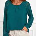 PRETTYGARDEN Womens Long Sleeve Shirts Lace Tops 2026 Spring Fashion Outfits Dressy Casual Blouses Work Clothes (Blue, XL)