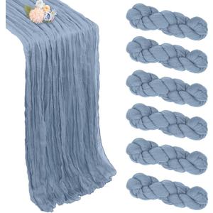 6 Pack Dusty Blue Table Runner 10ft Boho Gauze Fabric Cheesecloth Table Runner 35 x 120 Inch Rustic Sheer Runner for Spring Holiday Baby Shower Home Dcor Party Wedding Decoration