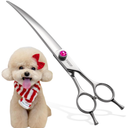 X003T1T8SNULG 30° Curved Dog Grooming Scissors 440C Stainless Steel, 7.5" Professional Pet Grooming Shears with Reversible Butterfly Handles, Dog Scissors for Grooming Face, Eyes, Paws & Body