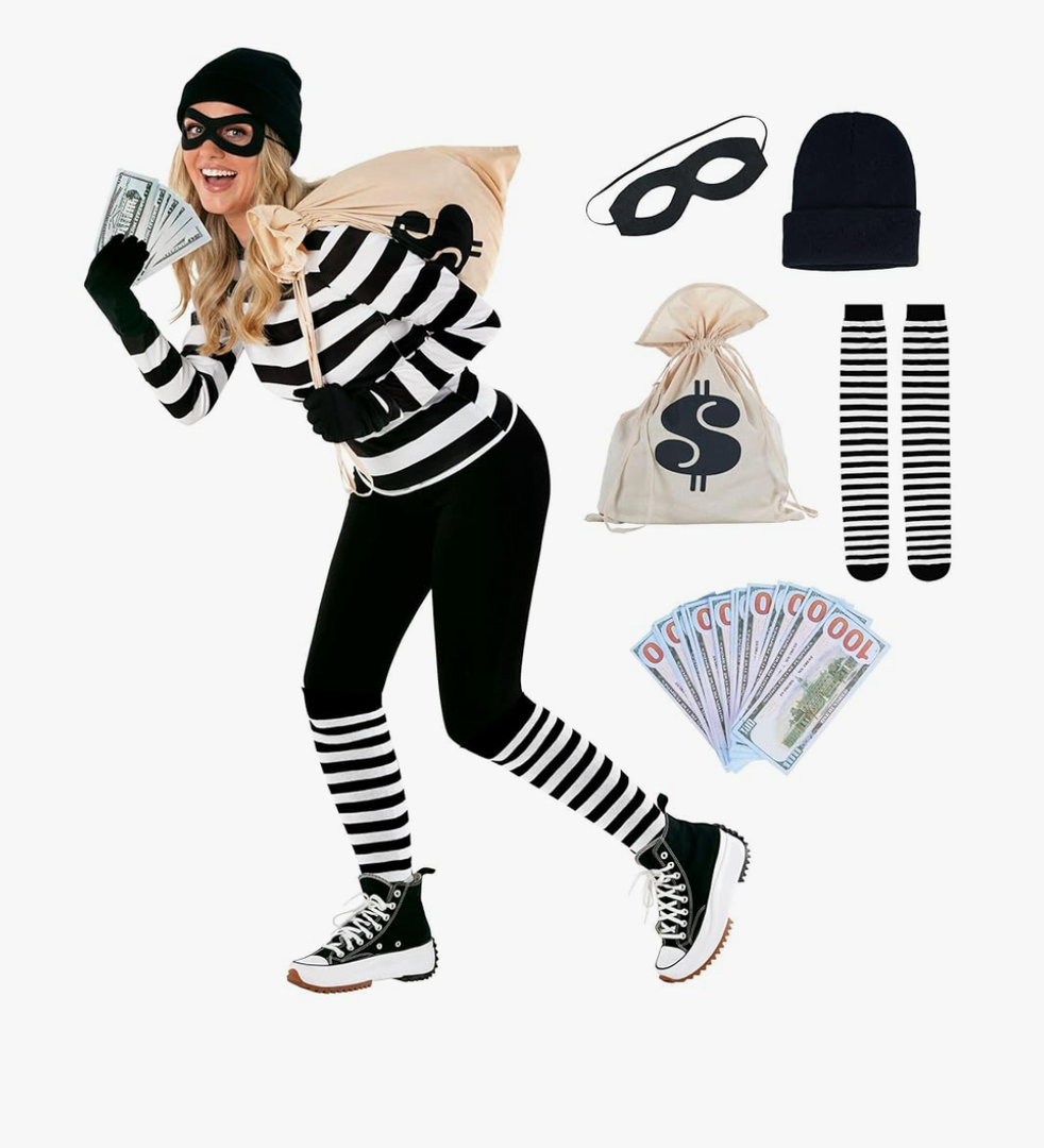 Morph Women's Burglar Costume - Adult Robber Outfit for Women - Bank Robber Theme - Cop and Robber Costume Medium
