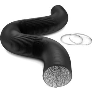 iPower Flexible 8 Inch 25 Feet Aluminum Ducting 4 Layer Protection Dryer Vent Hose for HVAC Heating Cooling Ventilation and Exhaust, 2 Clamps Included, Black