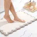ORTIGIA Cute Scalloped Bath Mat Grey Bathroom Rugs Non Slip Washable, Quick Dry Absorbent Plush Microfiber White & Gray Bathmat for Bathtub Shower, Floor Carpet for Sink Bedroom, 20x32 (1'8" x 2'8" (Rectangular))