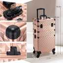 3 in 1 Professional Rolling Makeup Train Case Aluminum Trolley Case with 360 Rotation Wheels for Makuep Artist Cosmetic Suitcase Organizer with Lock and Key Diamond Pattern - Rose Gold