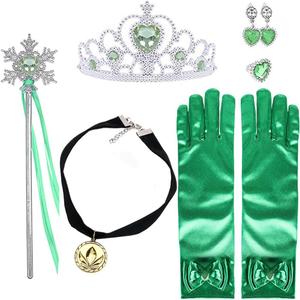 Princess Anna Costume Dress up Accessories for Girls Anna Cosplay Accessories Christmas Gifts Set Gloves Tiara Crown Necklace Wand Earrings Ring Princess Accessories, 3-10 Years Old