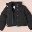 Amazon Essentials Girl's Cropped Full-Zip Puffer Jacket (Quilted Matte or Sherpa Fleece) (Large, Black)