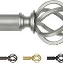 Antique Silver Curtain Rod 32 to 58 Inches (2.6 to 4.8 ft), USFOOK 7/8 Curtain Rods for Windows, Telescoping Splicing Drapery Rods with Twisted Cage Finials