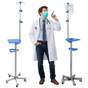 IV Pole with Wheels Medical Portable IV Stand with 4 Hooks and Tray, 52.3 to 70.8 Height Adjustable, IV Pole Stand for Hospital, Home and Outdoor Use