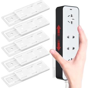 Self-Adhesive Power Strip Holder,6 Pcs Socket Holder Wall Mount Power Strip Punch No Punching Sliding Design Desktop Socket Fixer Plug-in Socket Fixer Bracket Stand for Kitchen Home Office