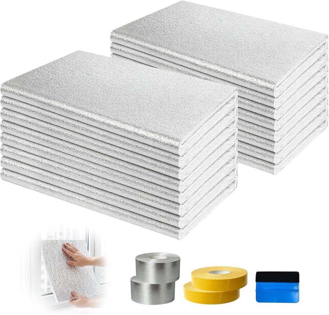 Garage Door Insulation Kit, Pre-Cut 6MM Thick EPE Foam with Double Aluminum Foil, Energy Saving Insulation Panels, Heat & Cold Barrier, Easy DIY Install with Tape & Scraper (24" x 48", 16 PCS)