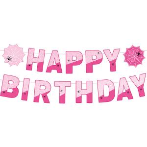 Ghost Spider Web Birthday Party Banner, Pink Spider Banner Flags Pre-strung Spider Web Birthday Flags Sign Party Supplies (pink)