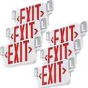 Led Combo Emergency Exit Sign Light with Two Adjustable Head Lights and Backup Battery Exit Light,US Standard Red Letter Commercial Emergency Exit Lighting,UL 924,AC120/277V (6Pack)