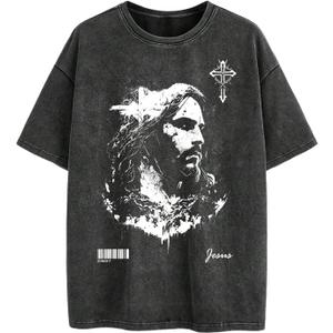 Verdusa Men's Graphic Christian Jesus T Shirts Vintage Short Sleeve Round Neck Tee Tops Black, Small