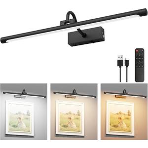 Aipsun 23.6" Black Picture Lights for Wall Rechargeable,12000mAh Battery Operated Art Light for Paintings,3CCT Dimmable, Rotatable Gallery Light for Pictures Display