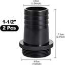 Hose Barb Fitting 1-1/2" Barb x G1-1/2" BSP Male Adapter 2 Pack, ABS Plastic Submersible Pump Outlet Connector for Pond Pump Fountain Aquarium Water Feature, 1.5 Inch Barb Fitting 47mm Thread OD