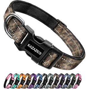 Kazazoo Reflective Dog Collar with Soft Padding Dog Collar for Medium & Small Dogs, No Pull, Heavy Duty, Adjustable Nylon Collar with Quick-Release Buckle, Walking Training (Camo, Medium)