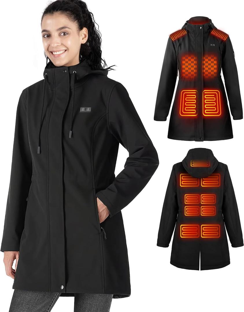 Heated Jackets for Women, 15 Heat Zones Women's Heated Jacket with Btter Pack, Lightweight Softshell Jacket