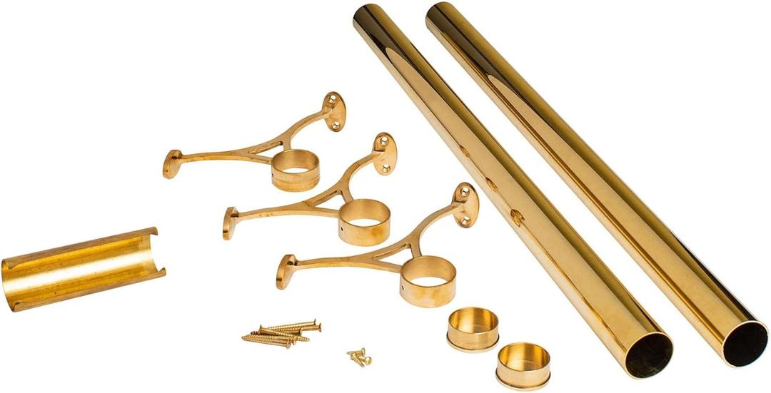 OUTWATER 8' Bar Foot Rail Kit - Complete Undercounter Mount Hardware and Tubing, Brass Finish
