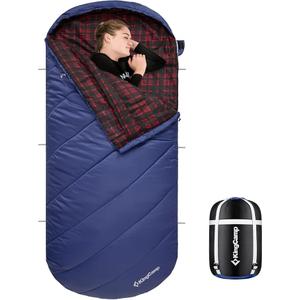 KingCamp Sleeping Bag for Adults, Cold Weather & Warm Extra Wide Big & Tall XL Portable Waterproof Flannel Sleeping Bags, Essentials Gear Accessories for Camping Backpacking Hiking Indoor & Outdoor (86.6" x 39.4", 34℉ Thermal Pod Navy)