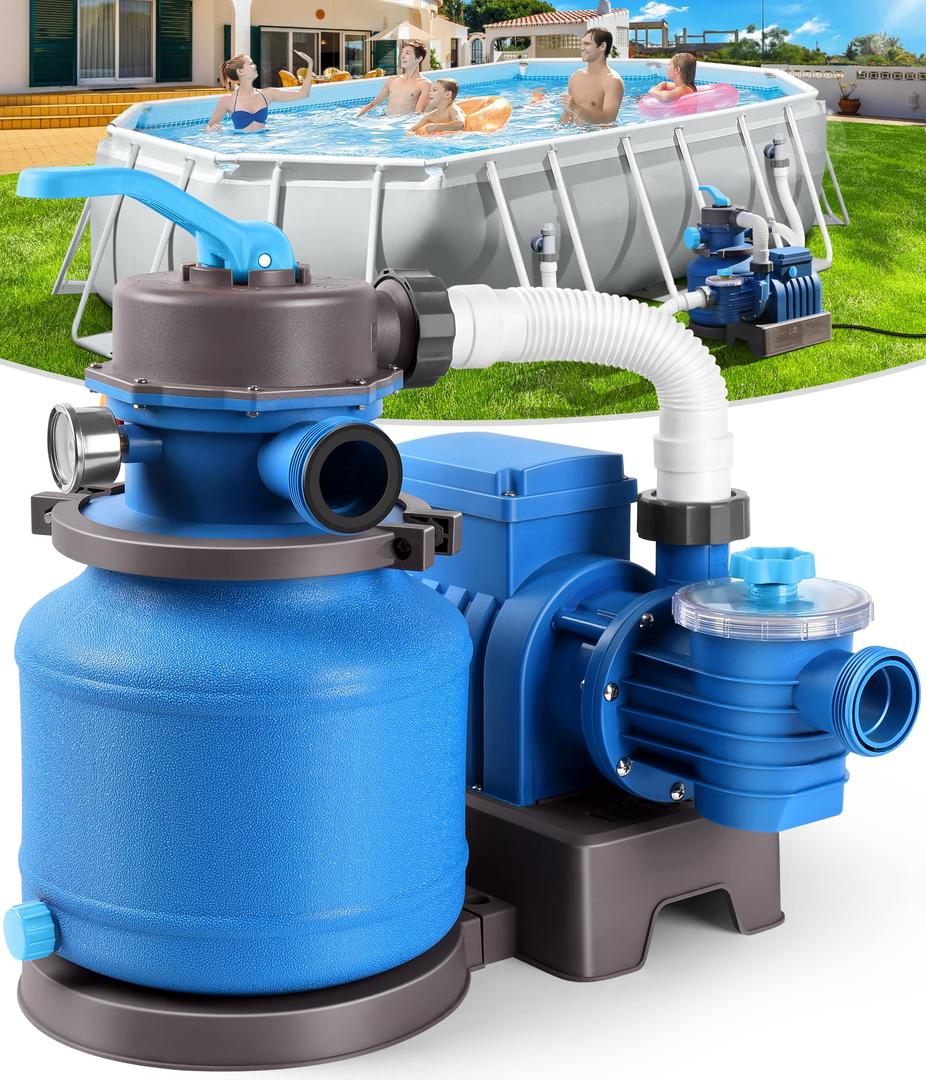 BluClear 2500 GPH Sand Filter Pump for Above Ground Pools, Pool Pumps Above Ground with 24H Automatic Timer, 6-Way Valve, Efficient Circulation & Filtration Pool Sand Pump, Up to 12000 Gallons -Blue