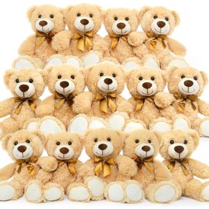 MorisMos 14Pcs Teddy Bears Bulk Baby Shower, 14inch Cute Teddy Bear Stuffed Animal Plush, Small Stuffed Bears on Centerpiece Baby Shower, Kids Party Favors, Brown