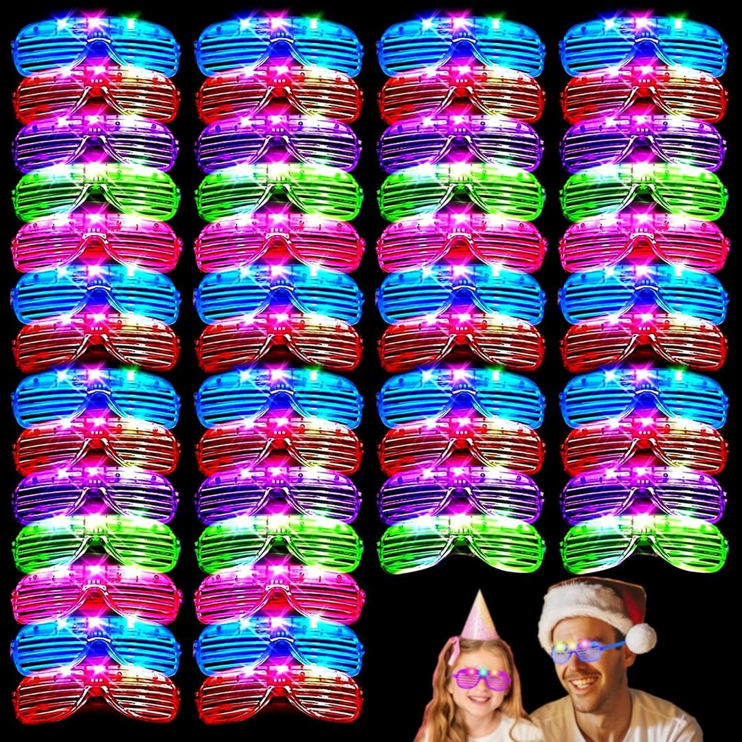 40 Pack Led Glasses,Light Up Glasses,Glow Glasses Glow In The Dark Party Supplies Suitable For Kids/Adults, Rave neon Flashing Party For Birthday Mardi Gras New Year's Eve Decoration