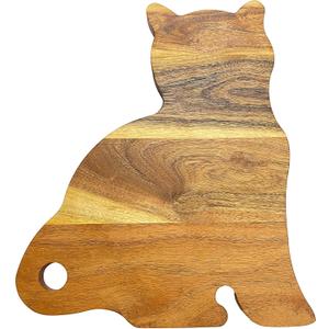 Funny Cat Shaped Wood Cutting Board for Kitchen with Handle, 14"L x 12"W Decorative Funny Cat Charcuterie Serving Board, Cheese Serving Board, Solid Wood Board