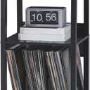 LELELINKY Record Player Stand,3 Tier End Table with Vinyl Storage Up to 100 Albums,Vinyl Holder for Records,Black Multi-Functional Turntable Stand Display Shelf for Living Room
