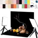 15PCS Black Velvet Flocked Product Photography Backdrops Board with 2PCS LED Lighting Kit Anti-Glare Photo Backdrop for Small Product Food Jewelry Cosmetic (16x11.5in)
