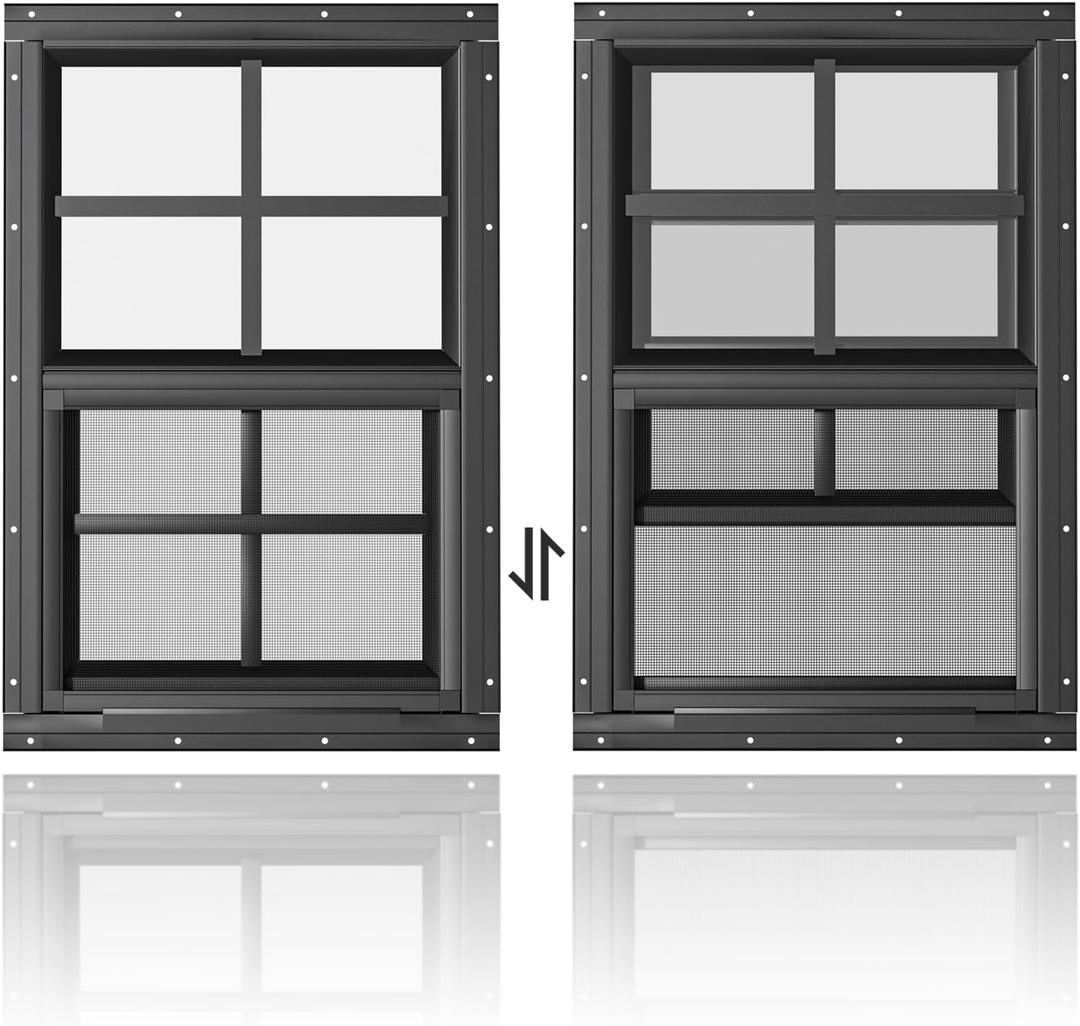 2 Pack Shed Windows 18" W x 27" H Flush Mount, Black Household Windows for Playhouses, Barns, Chicken Coop
