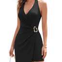 Nitzana Women's Mini Dress V Neck Halter Blackless Bodycon Short Dresses (Black, S)