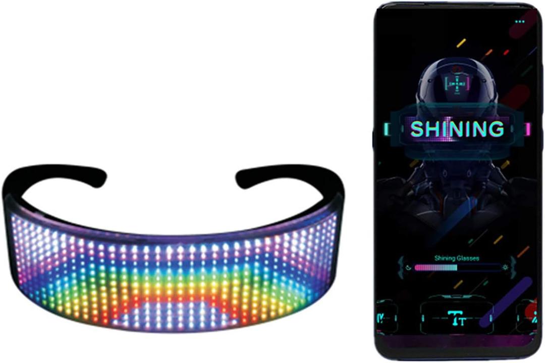 AINSKO LED Customizable Bluetooth Glasses, APP Control LED Display Smart Glasses for Festivals, Raves, Birthday Costumes (size-18)