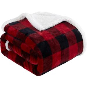 Touchat Sherpa Red and Black Buffalo Plaid Christmas Twin Blanket 60" X 70", Fuzzy Fluffy Soft Cozy Throw Blanket, Fleece Flannel Plush Microfiber Blanket for Couch Bed Sofa