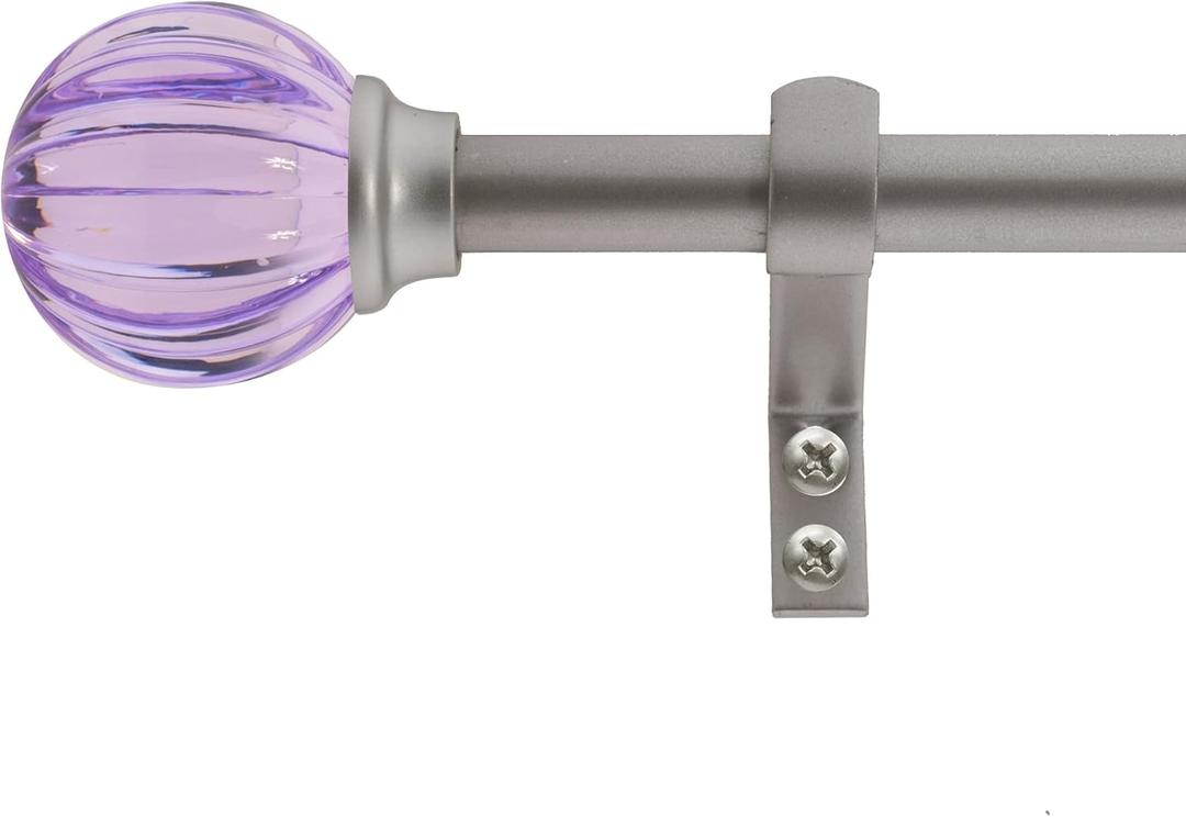 Decopolitan 5/8" Fluted Ball Curtain Rod Set, 48 to 86 Inches, Purple